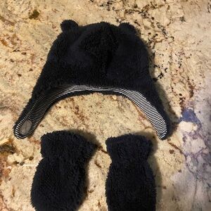 Carter's Blue Teddy Bear Winter Hat and Mittens with Striped Trim
